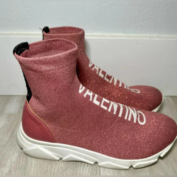 Valentino womens‎ sock sneakers pink sparkly sz 7 - Picture 2 of 7